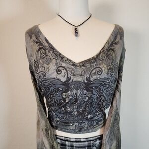 Greensource Green Embellished Long Sleeve‎ V Neck Top Paisley Detail Womens XL